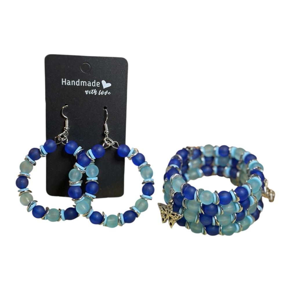 Indigo Breeze – Denim Luxe Statement Hoops (2.5” Bracelet Set